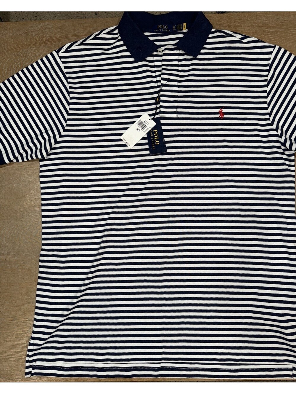 Ralph Lauren Classic Fit Short Sleeve Striped Polo Shirt XLT Cotton Navy Blue